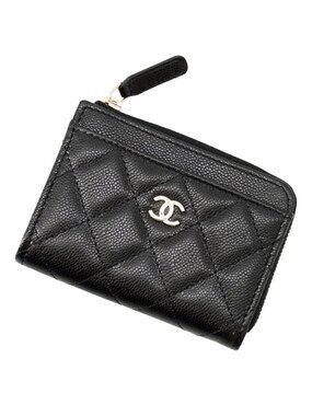 Chanel Coin Purse Quilted CC Logo Caviar Leather Wallet Black